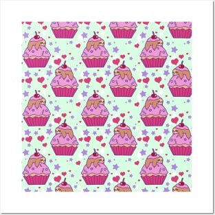 Cupcake Sloth Pattern Posters and Art